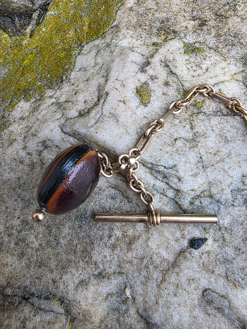 Antique Albert Chain / Kukui nut Gold Filled Watch Chain / Edwardian Gold Filled Watch Chain