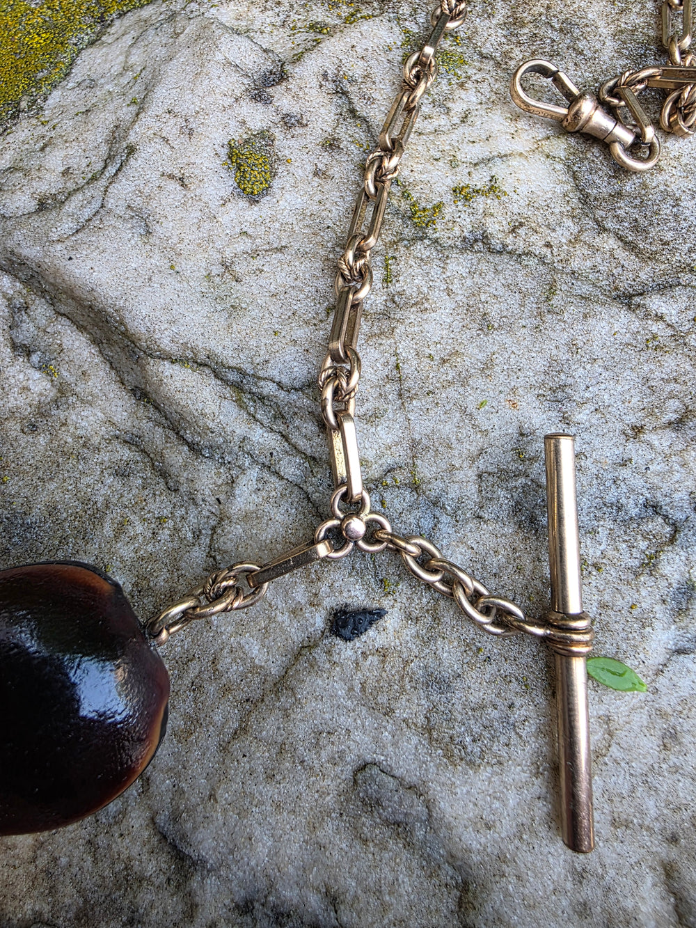 Antique Albert Chain / Kukui nut Gold Filled Watch Chain / Edwardian Gold Filled Watch Chain