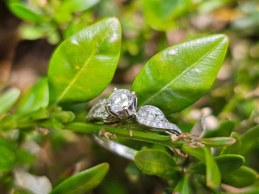 Diamond Engagement Ring / 0.5 ct Engagement Ring / 14 K White Gold Diamond Ring