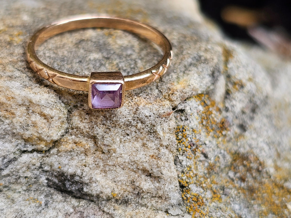 Synthetic Pink Sapphire Ring / Rose Gold Sapphire Ring / Vintage Soviet Hallmarked Ring