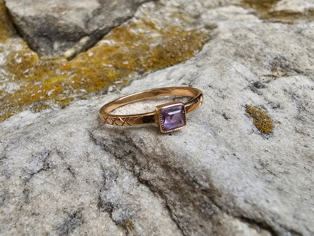 Synthetic Pink Sapphire Ring / Rose Gold Sapphire Ring / Vintage Soviet Hallmarked Ring