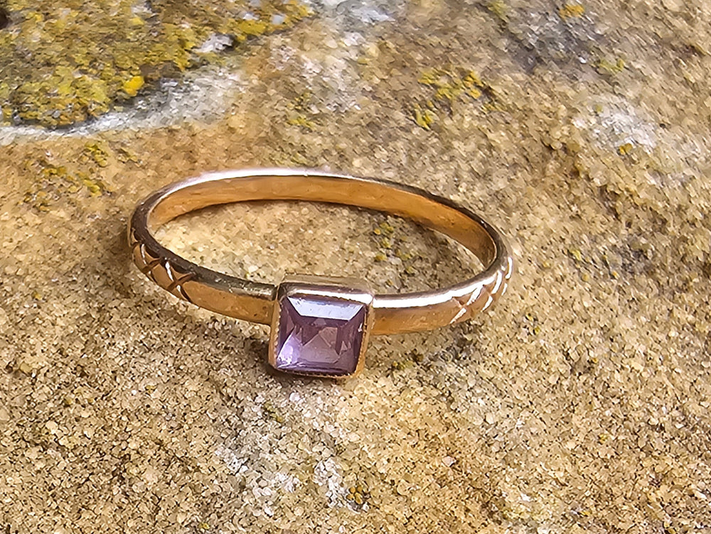 Synthetic Pink Sapphire Ring / Rose Gold Sapphire Ring / Vintage Soviet Hallmarked Ring