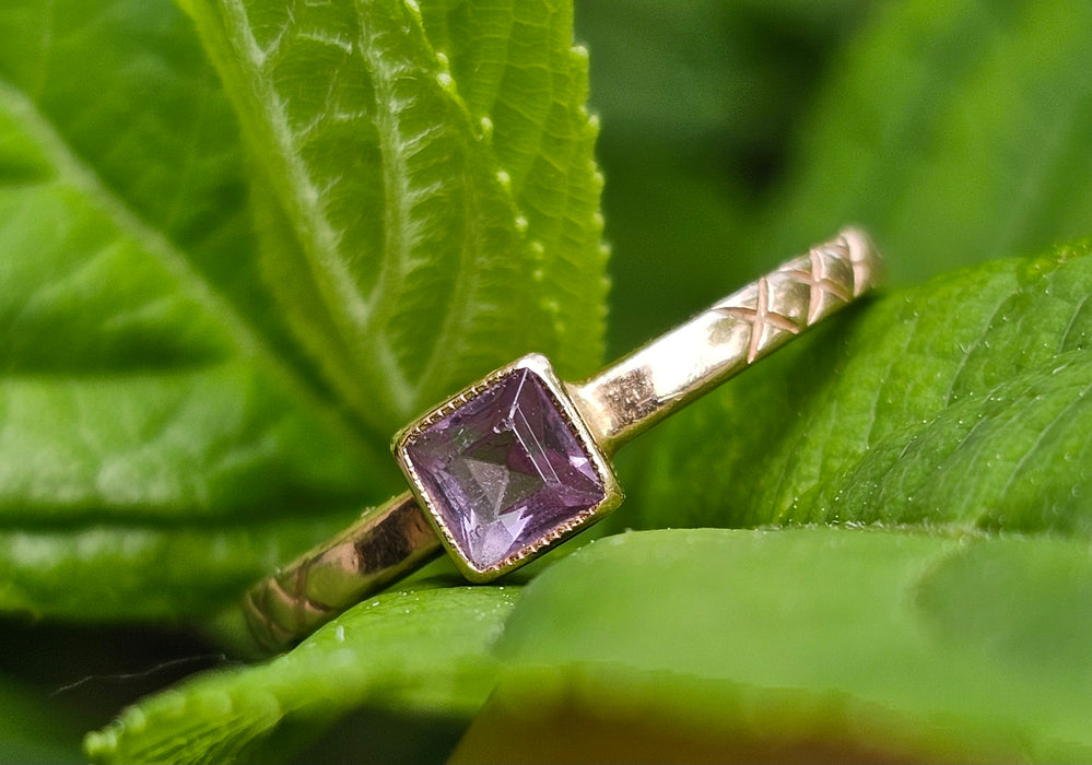 Synthetic Pink Sapphire Ring / Rose Gold Sapphire Ring / Vintage Soviet Hallmarked Ring