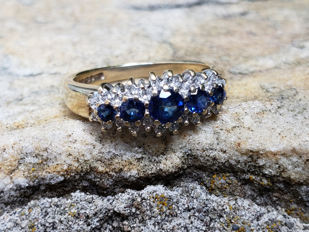 Blue Sapphire and Diamond Band / Anniversary Ring / Natural Blue Sapphire and Diamond Ring