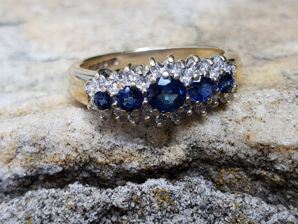 Blue Sapphire and Diamond Band / Anniversary Ring / Natural Blue Sapphire and Diamond Ring