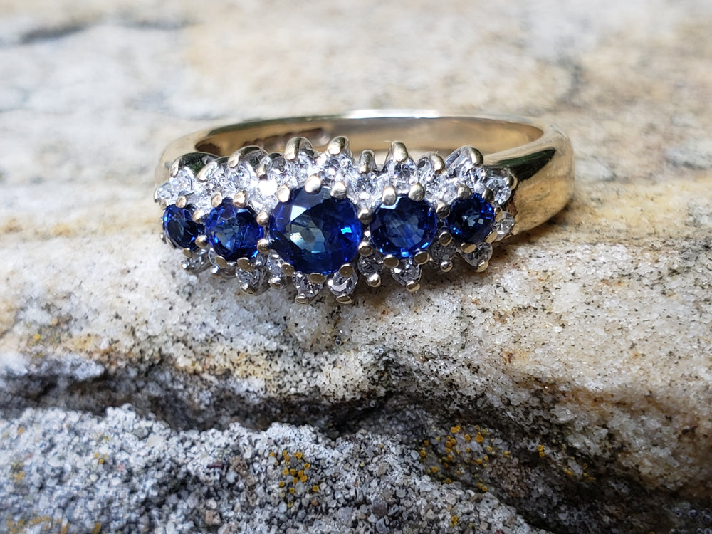 Blue Sapphire and Diamond Band / Anniversary Ring / Natural Blue Sapphire and Diamond Ring