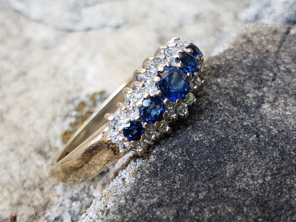 Blue Sapphire and Diamond Band / Anniversary Ring / Natural Blue Sapphire and Diamond Ring