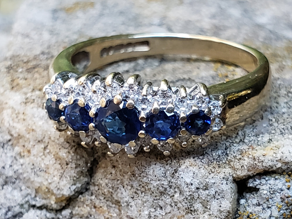 Blue Sapphire and Diamond Band / Anniversary Ring / Natural Blue Sapphire and Diamond Ring