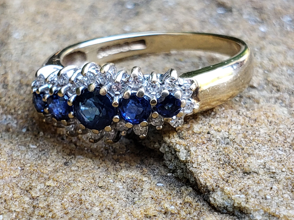 Blue Sapphire and Diamond Band / Anniversary Ring / Natural Blue Sapphire and Diamond Ring