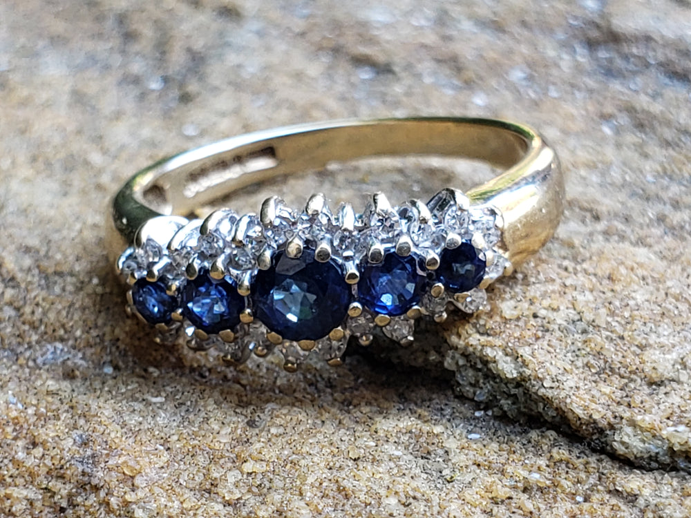 Blue Sapphire and Diamond Band / Anniversary Ring / Natural Blue Sapphire and Diamond Ring