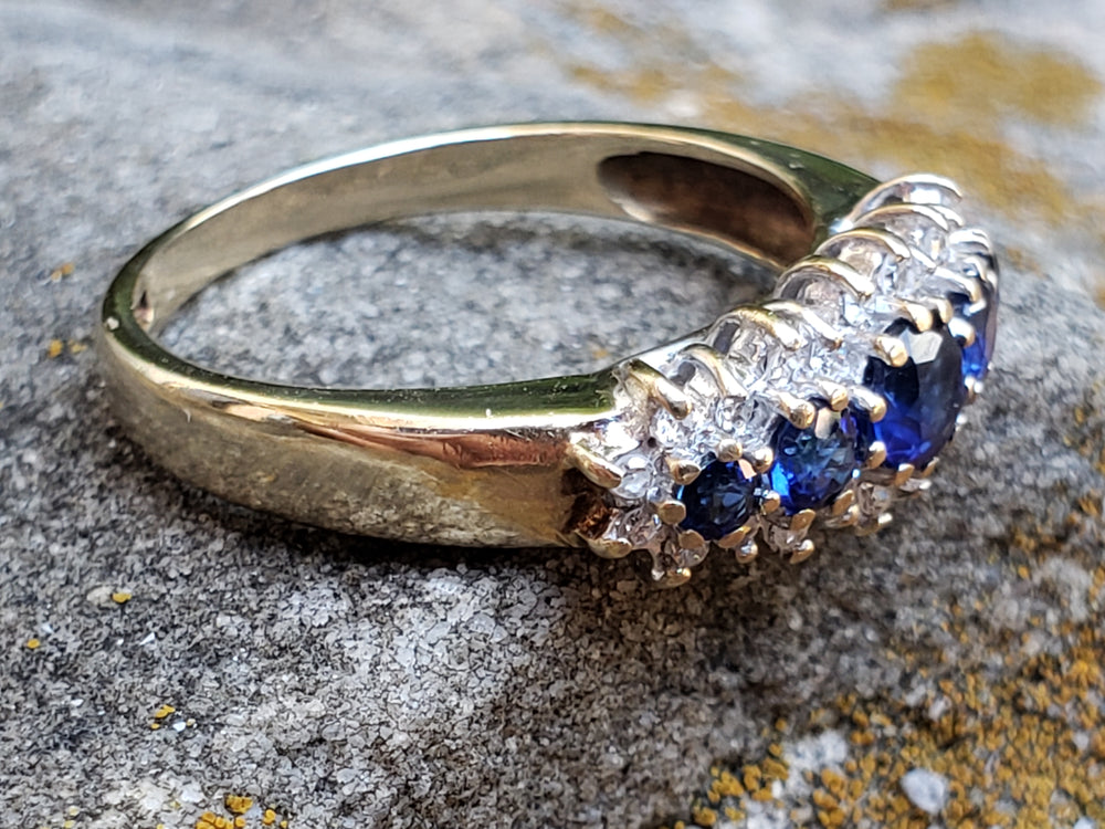 Blue Sapphire and Diamond Band / Anniversary Ring / Natural Blue Sapphire and Diamond Ring
