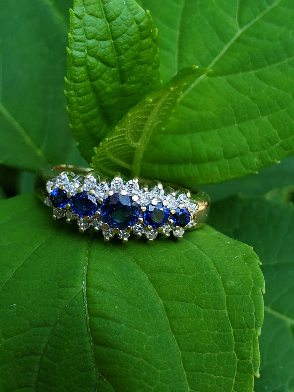 Blue Sapphire and Diamond Band / Anniversary Ring / Natural Blue Sapphire and Diamond Ring