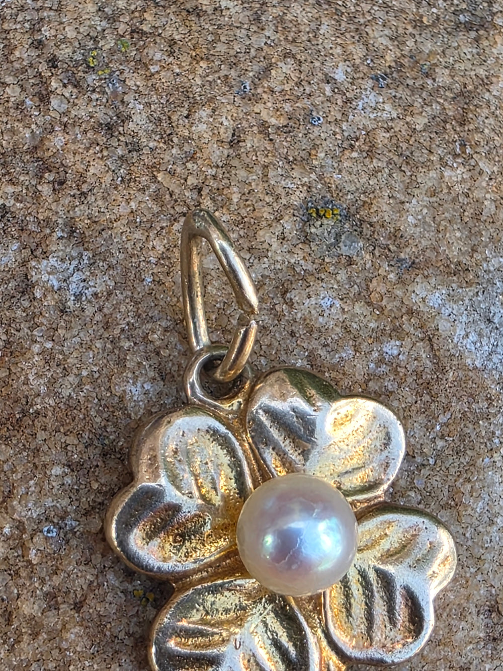 Lucky Four Leaf Clover Charm / Pearl and Yellow Gold Lucky Charm