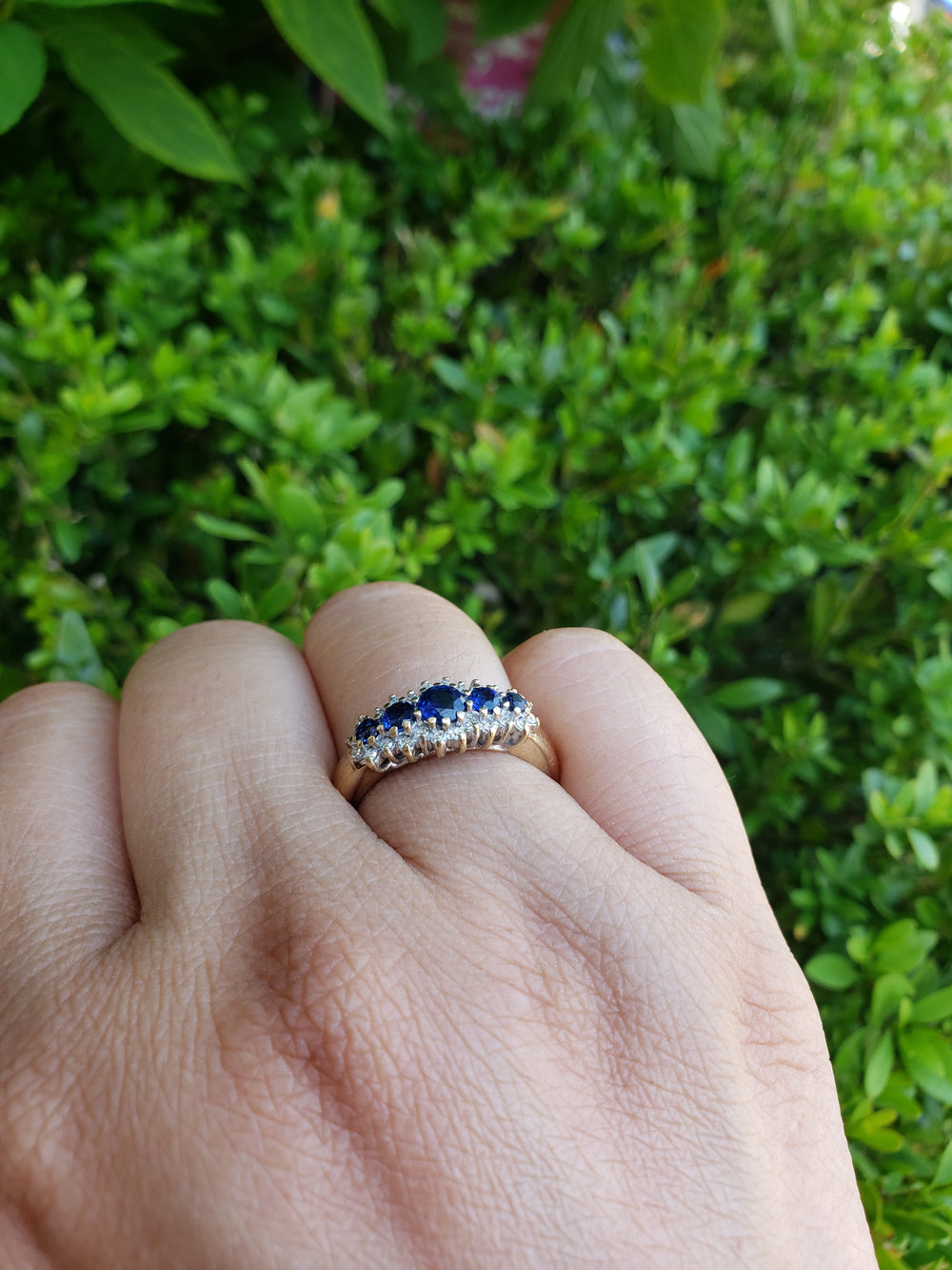 Blue Sapphire and Diamond Band / Anniversary Ring / Natural Blue Sapphire and Diamond Ring