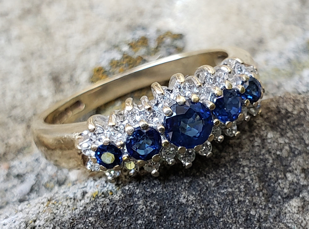 Blue Sapphire and Diamond Band / Anniversary Ring / Natural Blue Sapphire and Diamond Ring