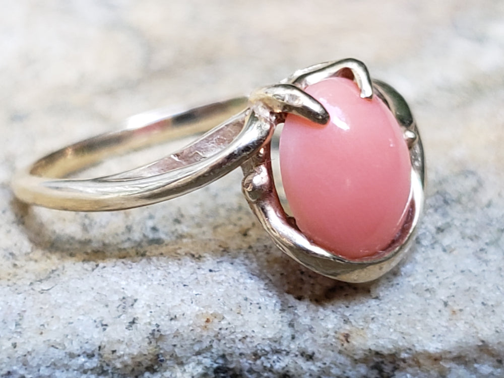 Angel Skin Coral Ring / 10K Yellow Gold and Natural Pink Coral Ring