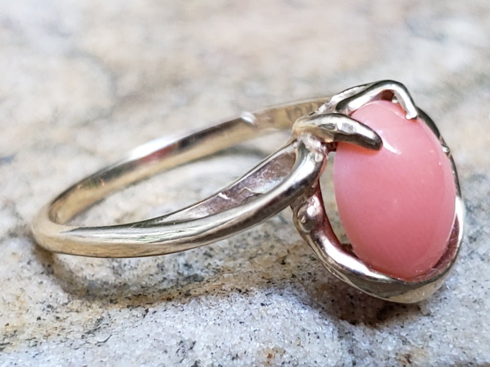 Angel Skin Coral Ring / 10K Yellow Gold and Natural Pink Coral Ring