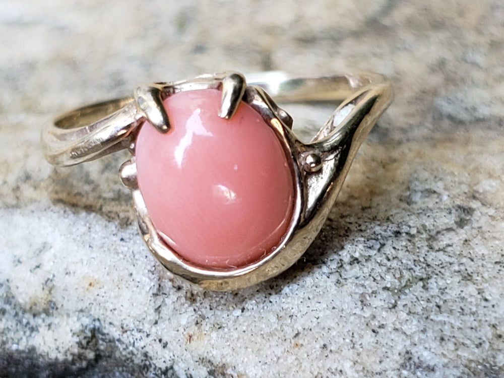 Angel Skin Coral Ring / 10K Yellow Gold and Natural Pink Coral Ring