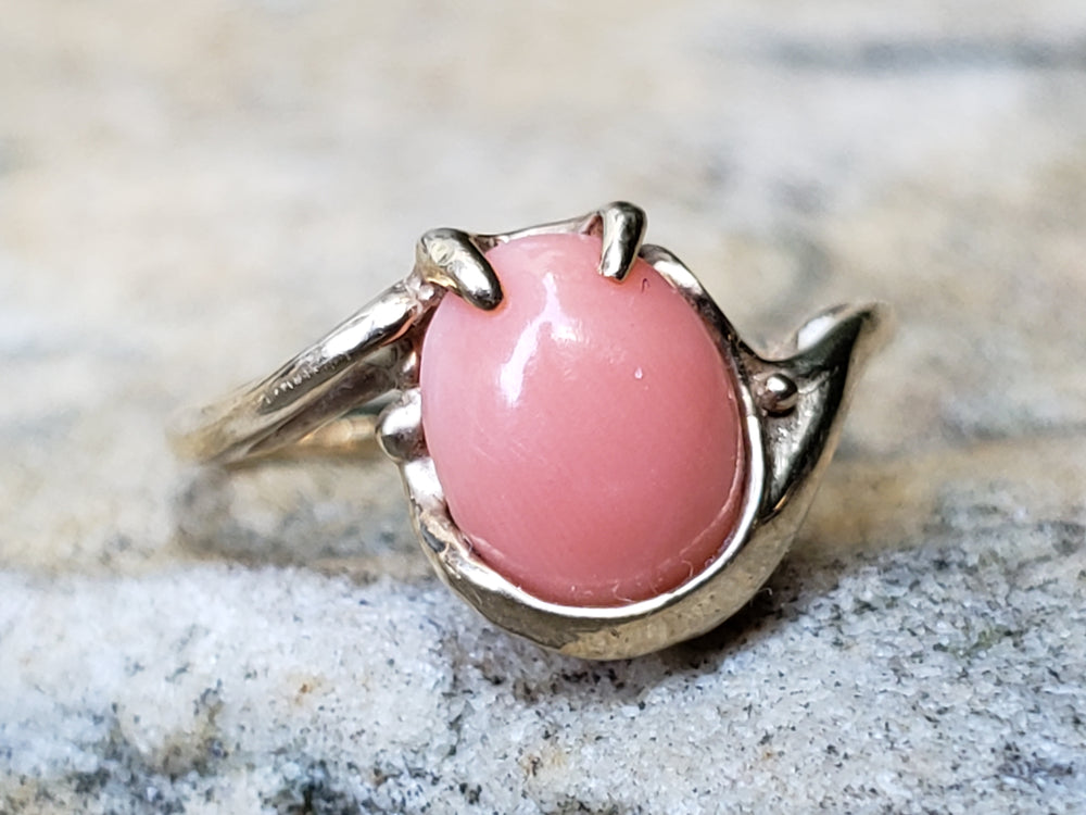 Angel Skin Coral Ring / 10K Yellow Gold and Natural Pink Coral Ring