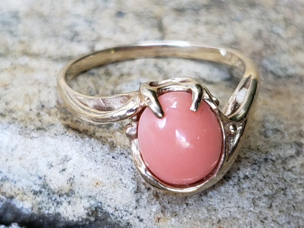 Angel Skin Coral Ring / 10K Yellow Gold and Natural Pink Coral Ring