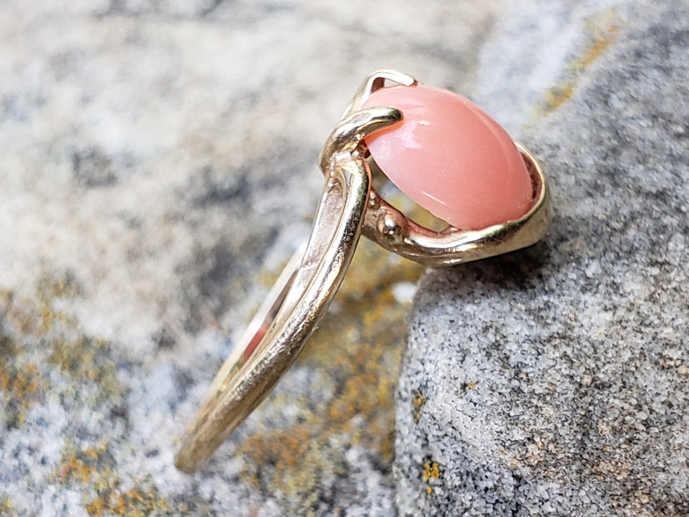 Angel Skin Coral Ring / 10K Yellow Gold and Natural Pink Coral Ring