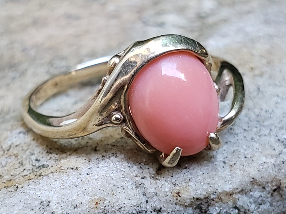 Angel Skin Coral Ring / 10K Yellow Gold and Natural Pink Coral Ring