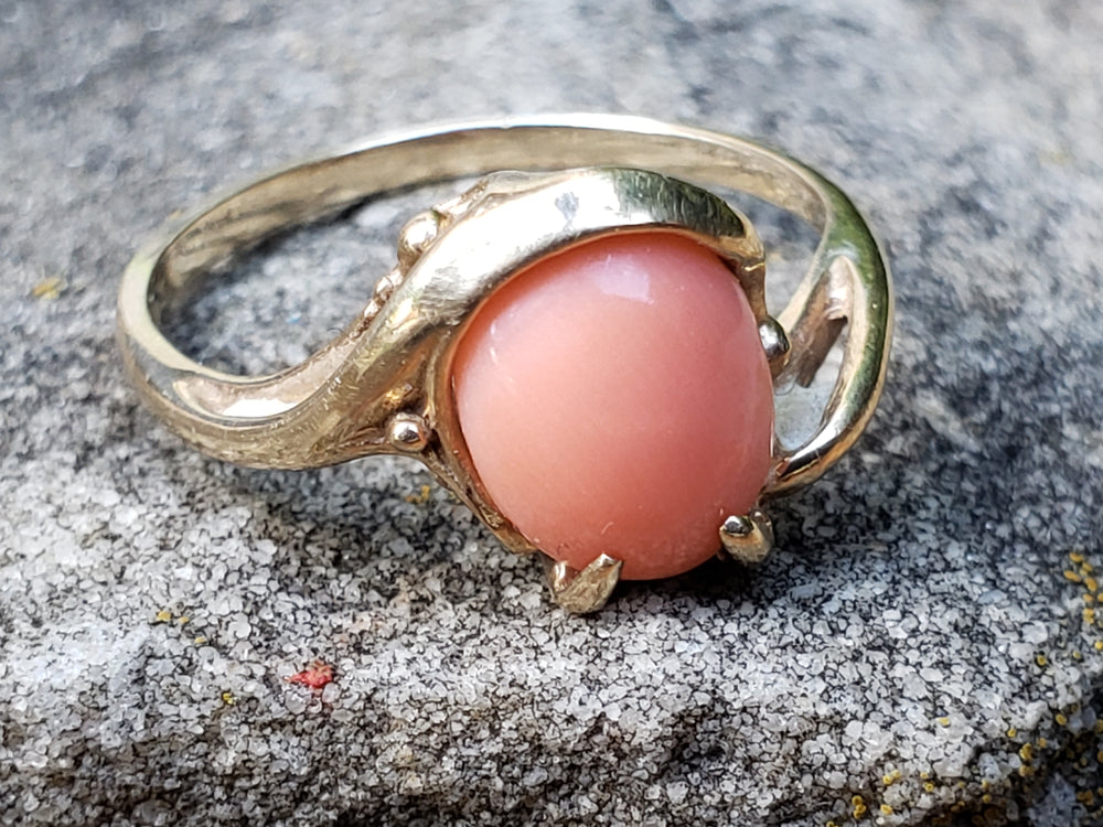 Angel Skin Coral Ring / 10K Yellow Gold and Natural Pink Coral Ring