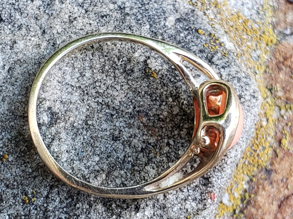 Angel Skin Coral Ring / 10K Yellow Gold and Natural Pink Coral Ring