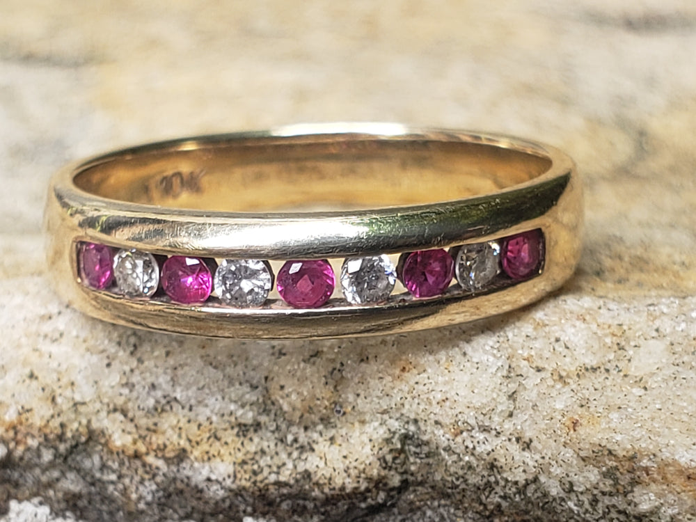 Ruby and Diamond Ring / Channel Set Ruby and Diamond Band / July Birthstone / Ruby Birthstone Ring