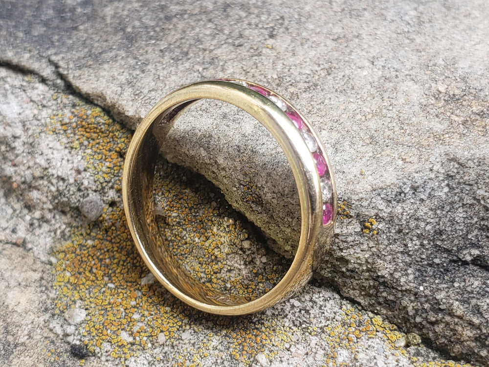 Ruby and Diamond Ring / Channel Set Ruby and Diamond Band / July Birthstone / Ruby Birthstone Ring