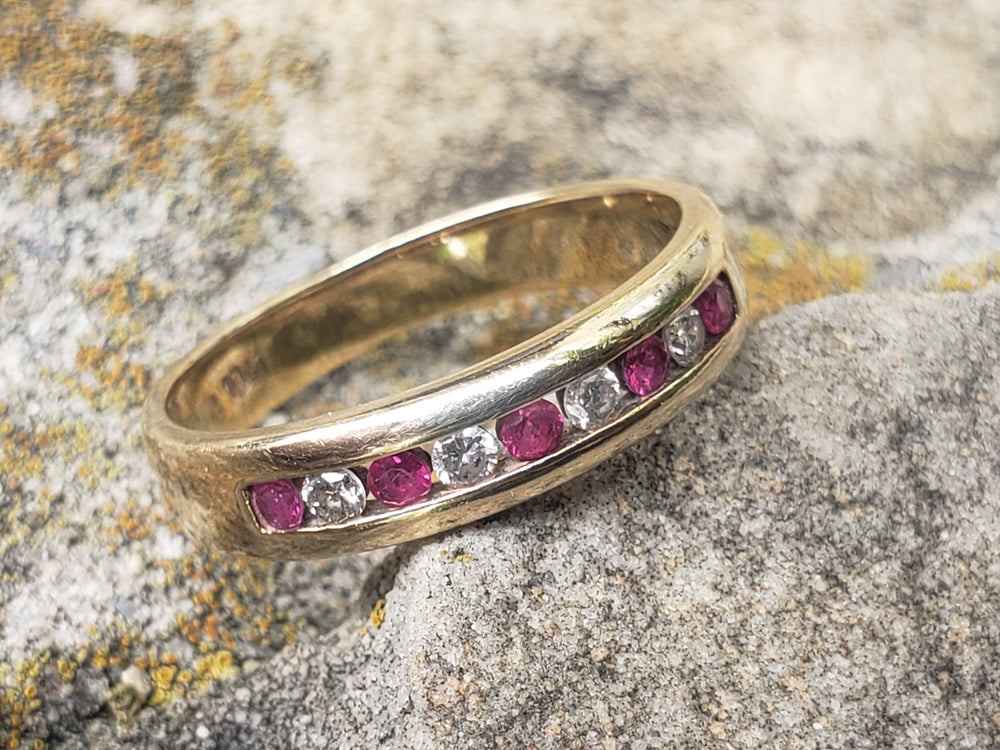 Ruby and Diamond Ring / Channel Set Ruby and Diamond Band / July Birthstone / Ruby Birthstone Ring