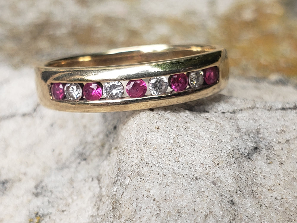 Ruby and Diamond Ring / Channel Set Ruby and Diamond Band / July Birthstone / Ruby Birthstone Ring