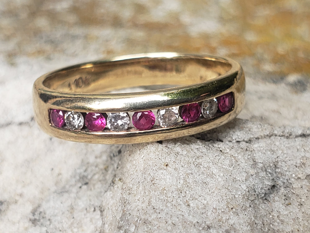 Ruby and Diamond Ring / Channel Set Ruby and Diamond Band / July Birthstone / Ruby Birthstone Ring