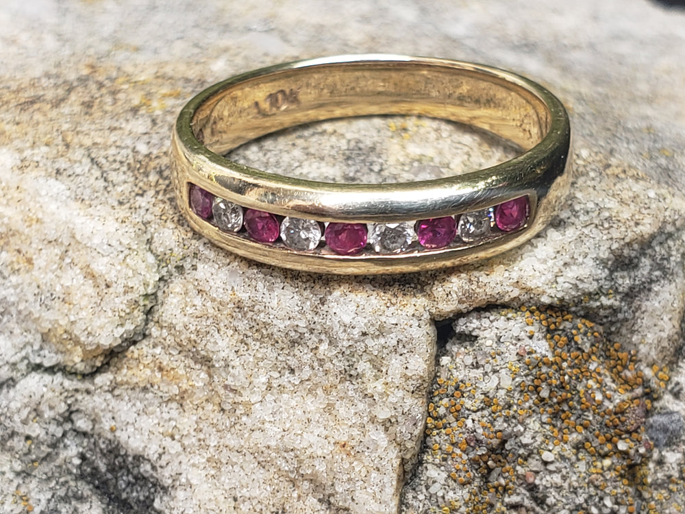 Ruby and Diamond Ring / Channel Set Ruby and Diamond Band / July Birthstone / Ruby Birthstone Ring