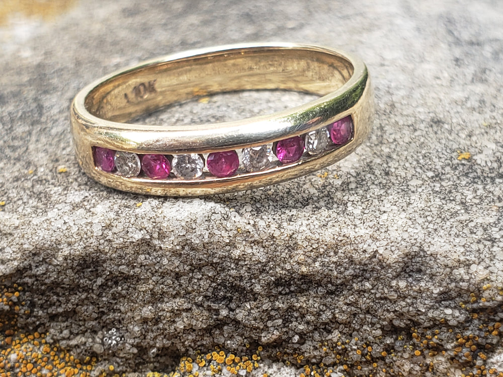 Ruby and Diamond Ring / Channel Set Ruby and Diamond Band / July Birthstone / Ruby Birthstone Ring