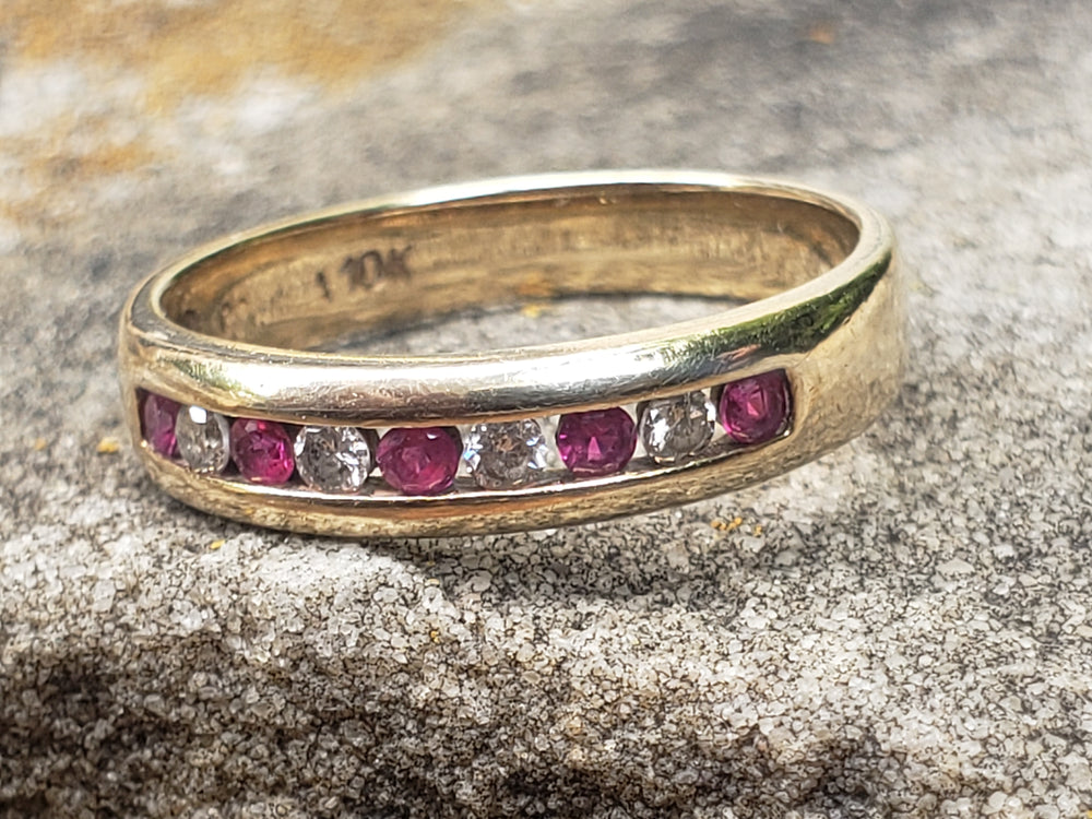 Ruby and Diamond Ring / Channel Set Ruby and Diamond Band / July Birthstone / Ruby Birthstone Ring