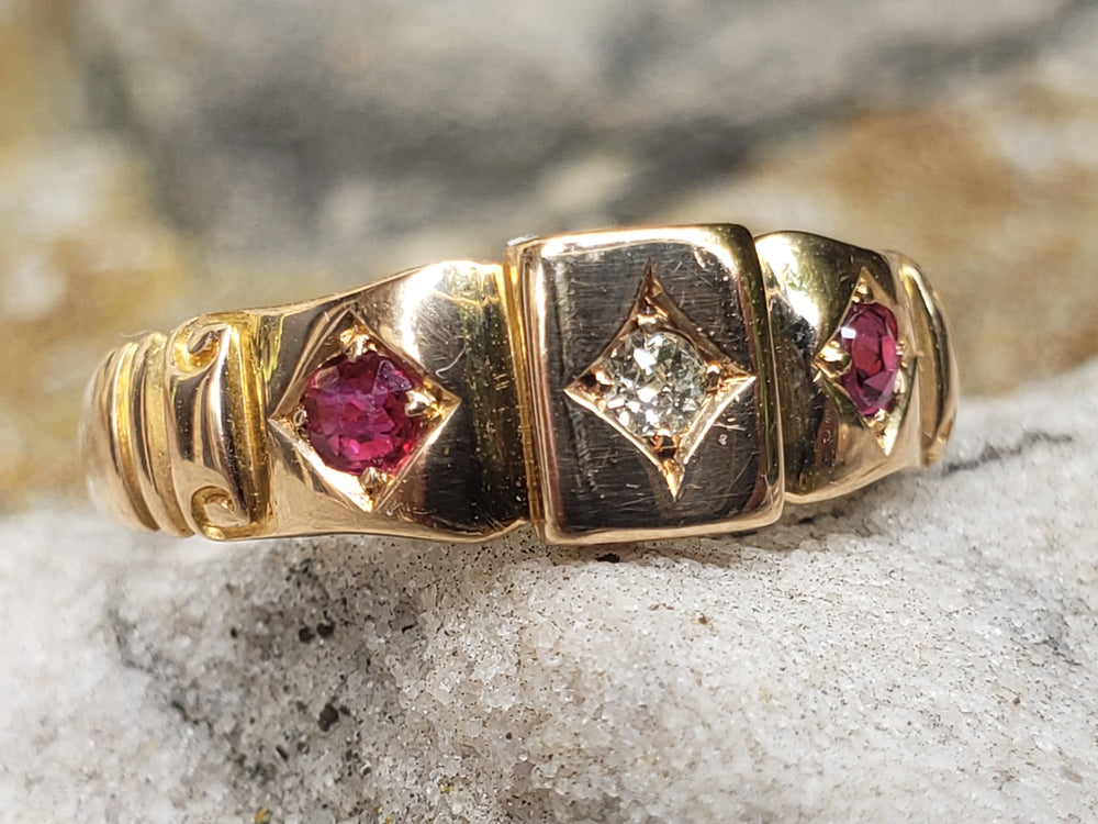 Ruby and Diamond Ring Circa 1893 / Gold Hallmarked Natural Diamond and Natural Ruby Ring