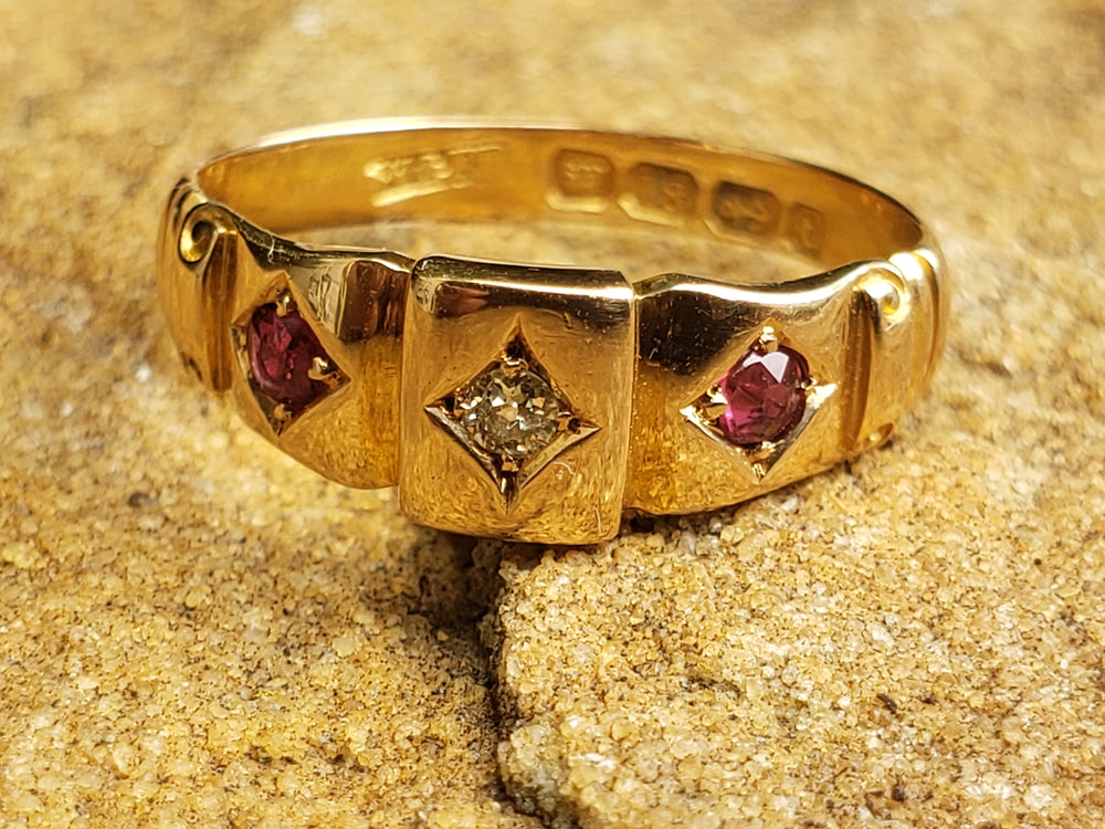 Ruby and Diamond Ring Circa 1893 / Gold Hallmarked Natural Diamond and Natural Ruby Ring