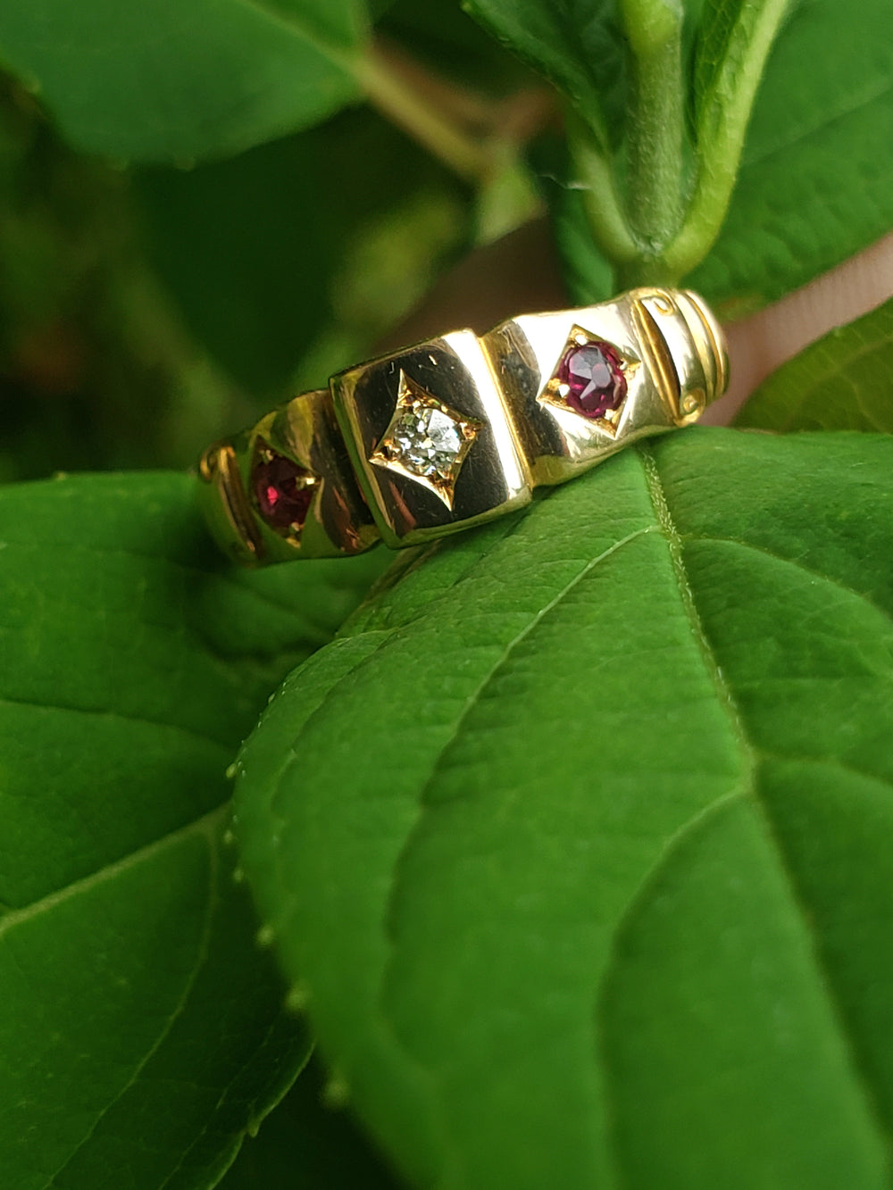 Ruby and Diamond Ring Circa 1893 / Gold Hallmarked Natural Diamond and Natural Ruby Ring