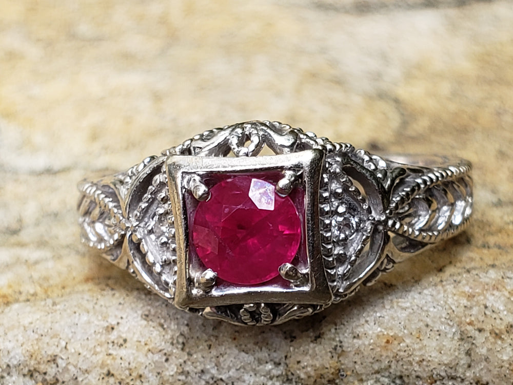 Ruby Engagement Ring / Vintage Inspired Ruby Ring / July Birthstone