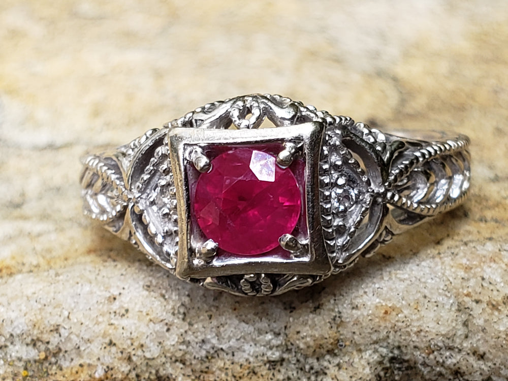 Ruby Engagement Ring / Vintage Inspired Ruby Ring / July Birthstone