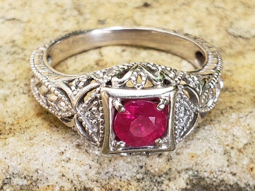 Ruby Engagement Ring / Vintage Inspired Ruby Ring / July Birthstone