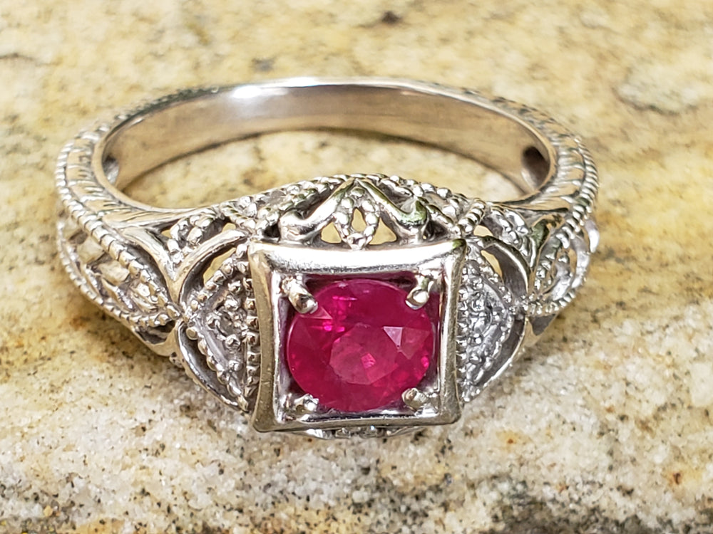 Ruby Engagement Ring / Vintage Inspired Ruby Ring / July Birthstone