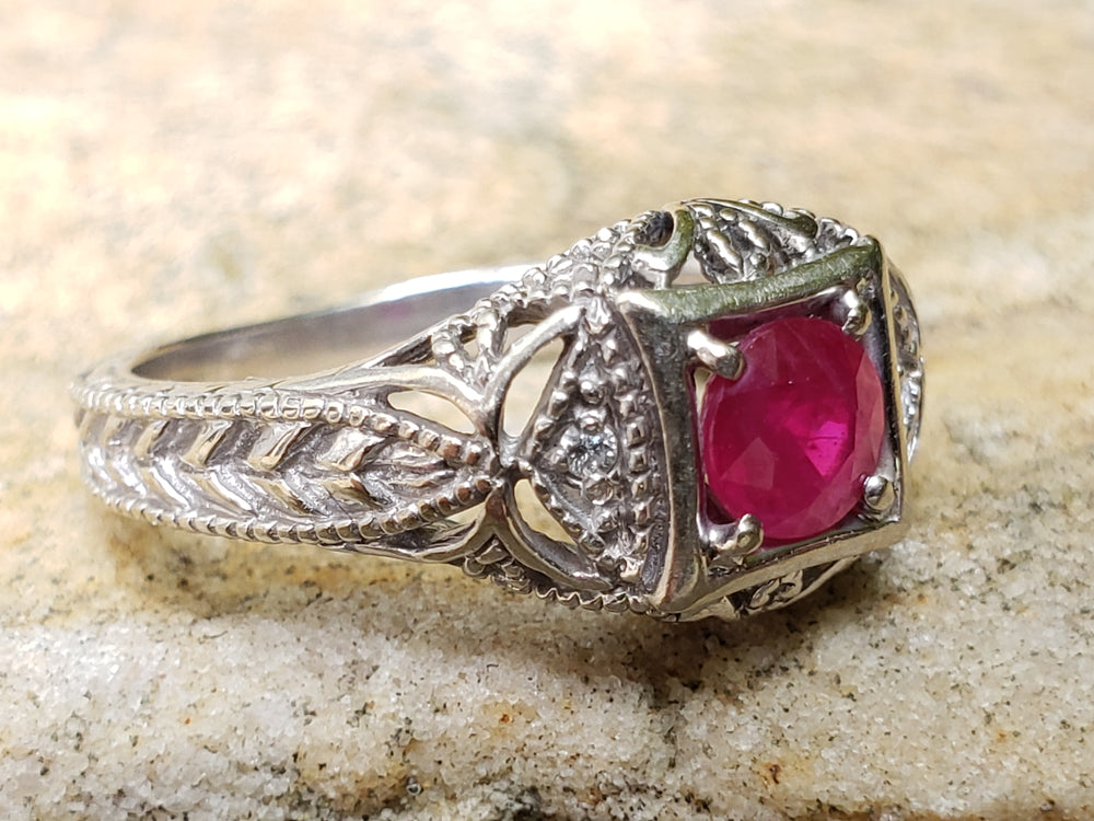 Ruby Engagement Ring / Vintage Inspired Ruby Ring / July Birthstone
