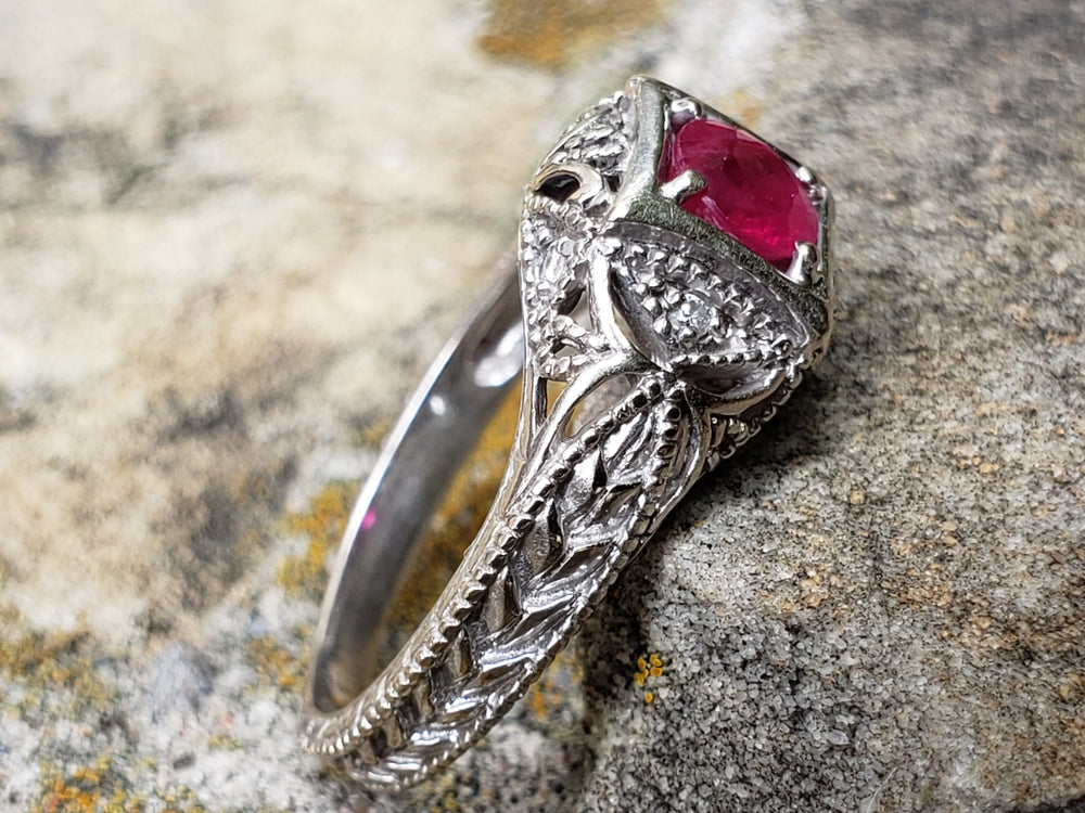 Ruby Engagement Ring / Vintage Inspired Ruby Ring / July Birthstone