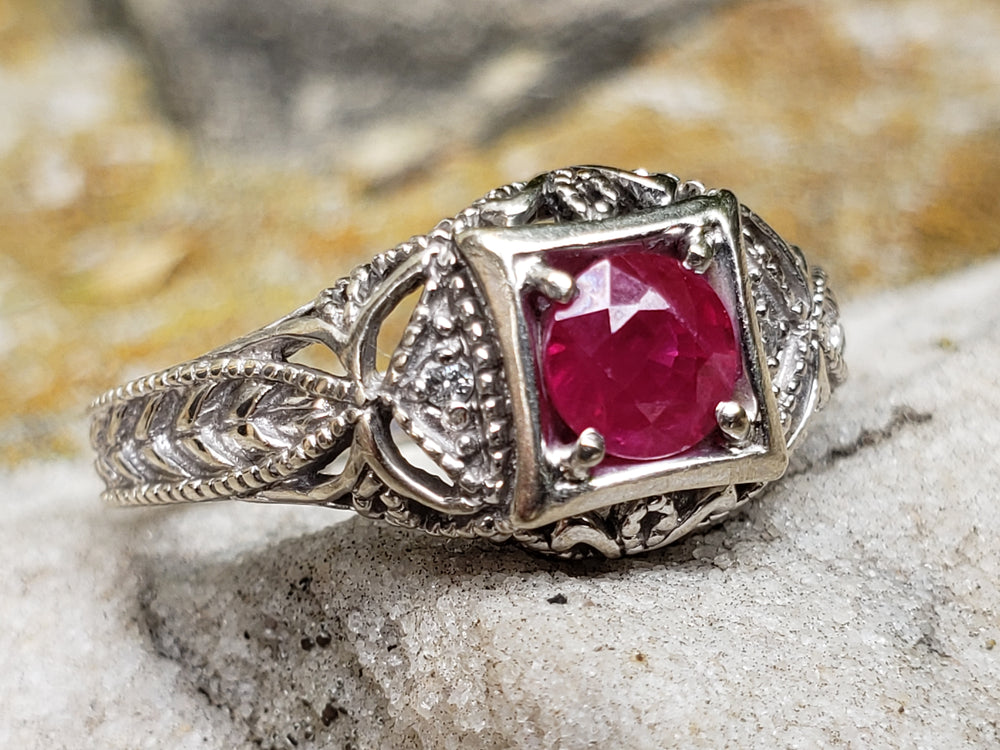 Ruby Engagement Ring / Vintage Inspired Ruby Ring / July Birthstone