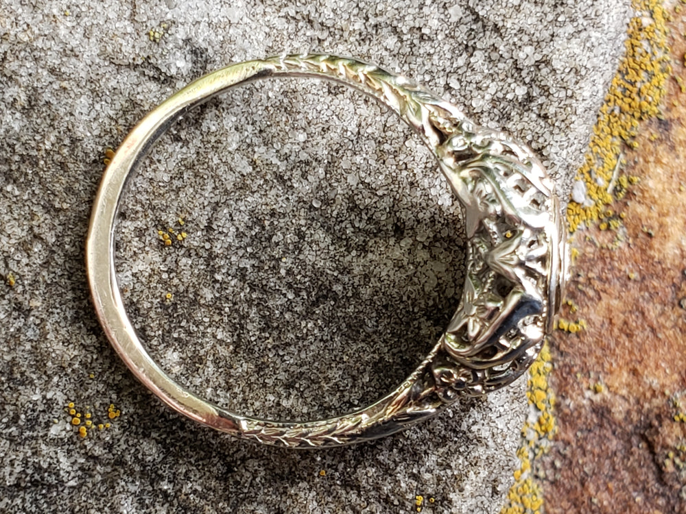 Art Deco Diamond Engagement Ring / White Gold Filigree Diamond Ring / Antique Engagement Ring