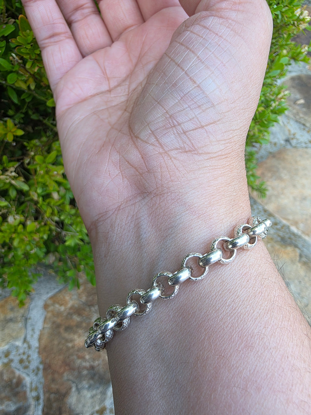 Sterling Silver Padlock Link Bracelet / Italian Made Silver Heart Lock Bracelet / Patterned Link Bracelet