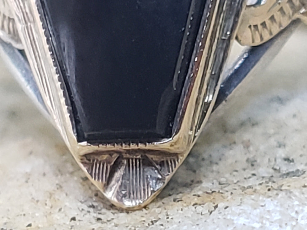 Onyx and Diamond Ring / Onyx Pinky Ring / Antique Onyx Ring / Art Deco Ring