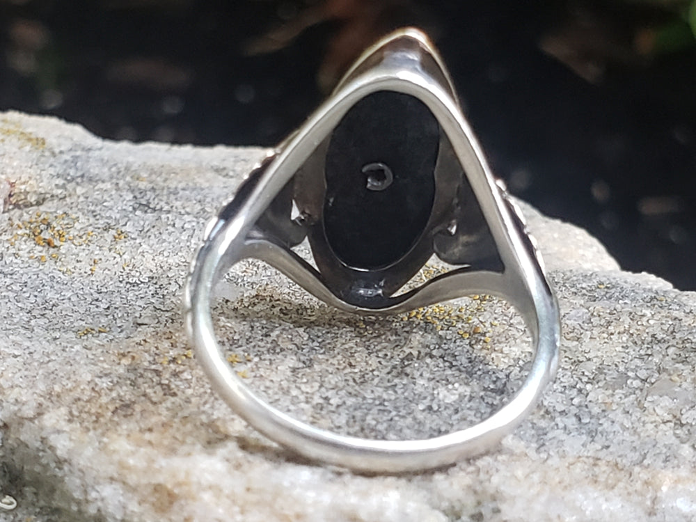 Onyx and Diamond Ring / Onyx Pinky Ring / Antique Onyx Ring / Art Deco Ring
